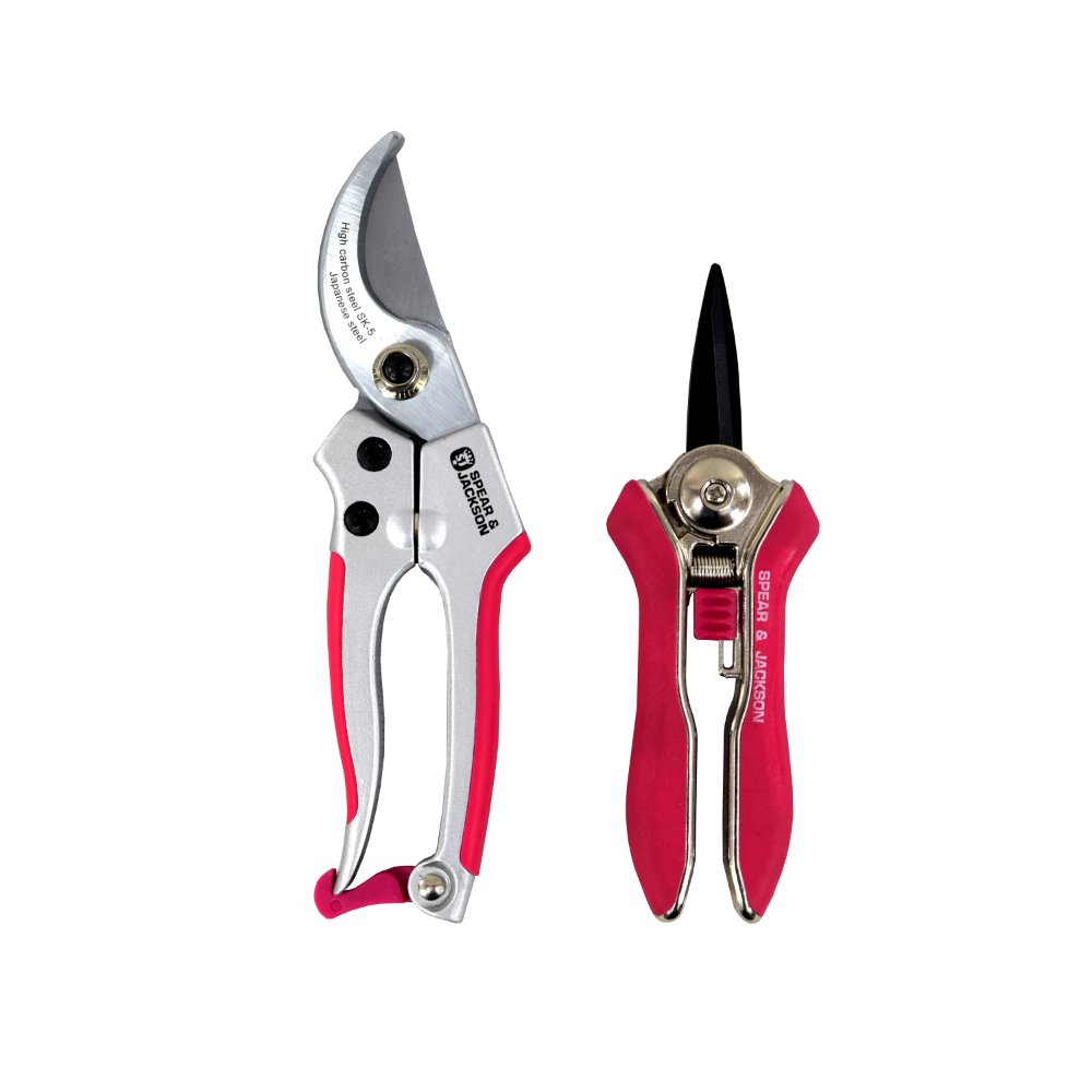 Spear & Jackson Bypass Secateurs + Mini Snips Set in Pink