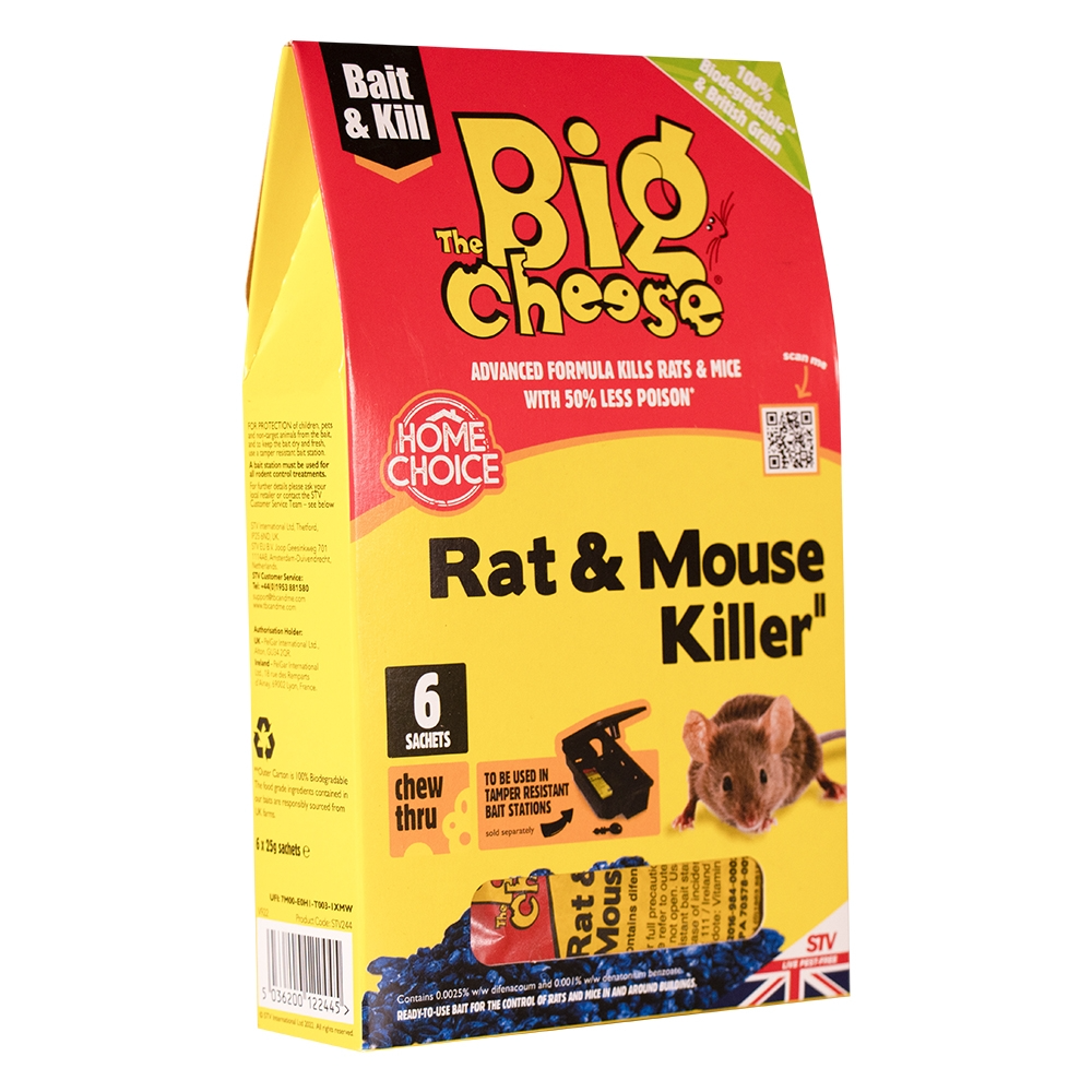The Big Cheese Rat & Mouse Killer Grain Bait Sachet 25g x 6
