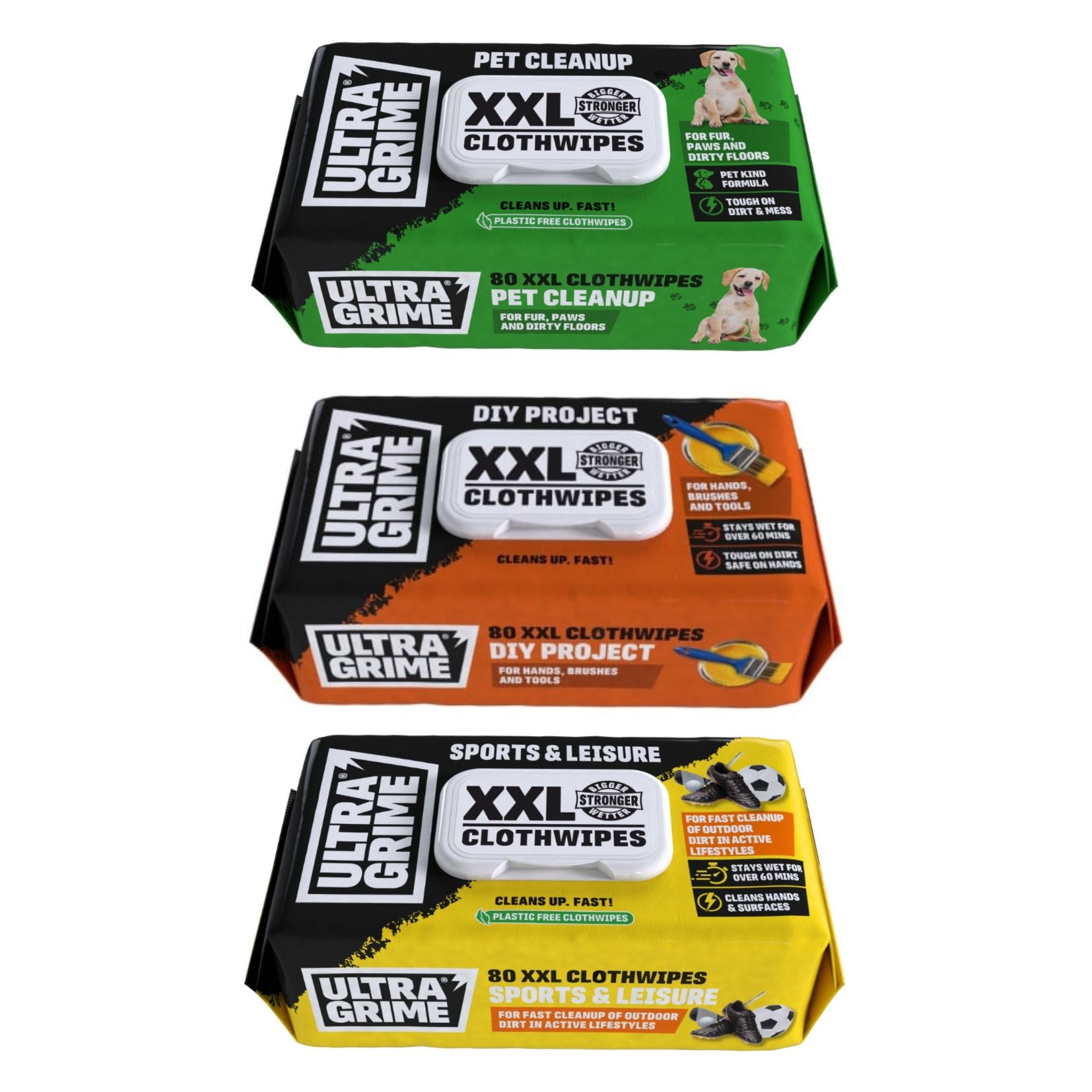 UltraGrime XXL Clothwipes Bundle – DIY, Pet & Sports & Leisure – 3 x 80 Pack