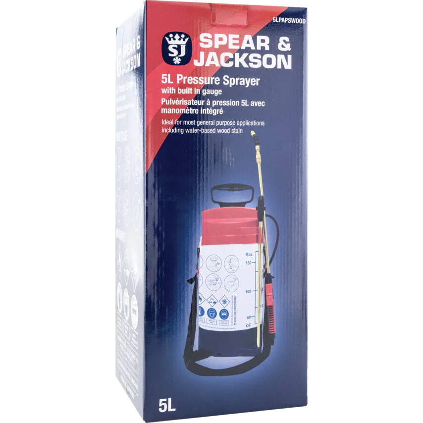 Spear & Jackson 5 Lt Pump Action Pressure Sprayer for Wood Stain & Chemicals