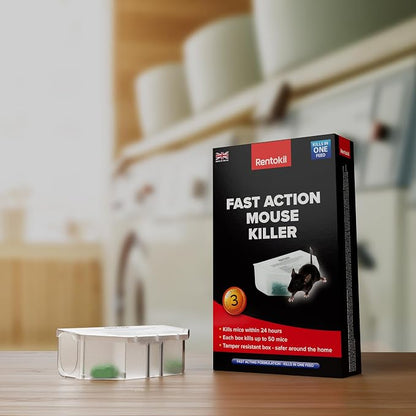 Rentokil Fast Action Mouse Killer Bait Station Four Pack – Pre-Baited Indoor Rodent Control, Kills Mice Within 24 Hours