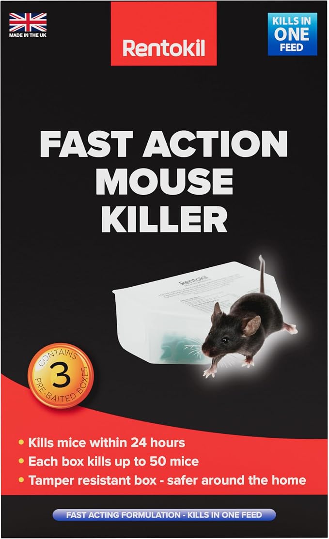 Rentokil Fast Action Mouse Killer Bait Station Four Pack – Pre-Baited Indoor Rodent Control, Kills Mice Within 24 Hours