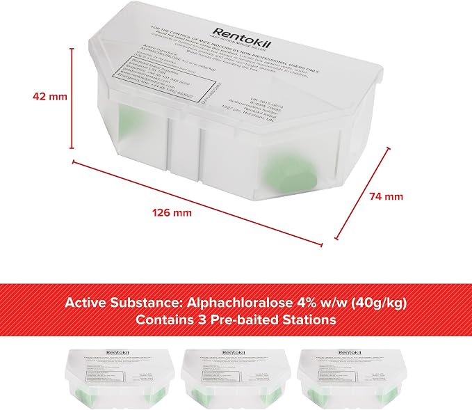 Rentokil Fast Action Mouse Killer Bait Station Four Pack – Pre-Baited Indoor Rodent Control, Kills Mice Within 24 Hours