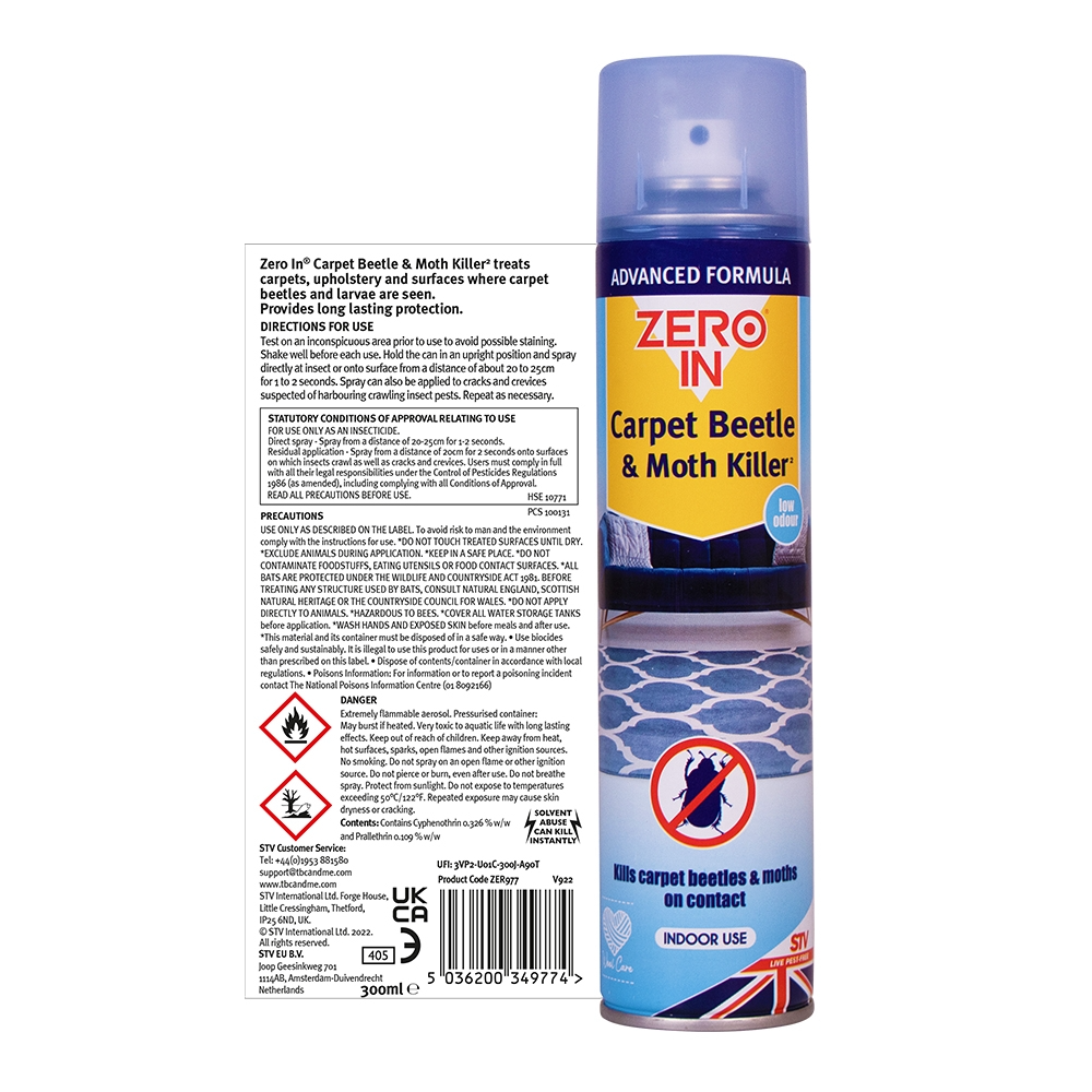 Zero In Carpet Beetle & Moth Killer - 300ml Aerosol