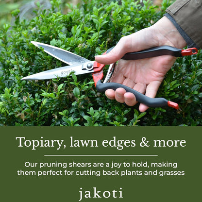 JAKOTI Hand Shears (L30cm) with Handmade Leather Holster. One Handed Garden Shears for Grass, Topiary & Pruning. Sheep Shears for Dagging, Shearing & Trimming. 15cm Steel Blades. 