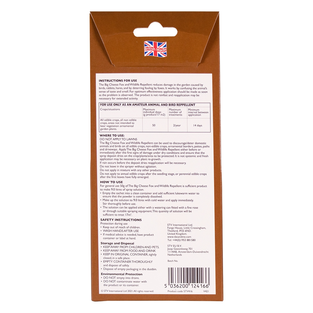 The Big Cheese Fox & Wildlife Repellent Sachet 50g x 2