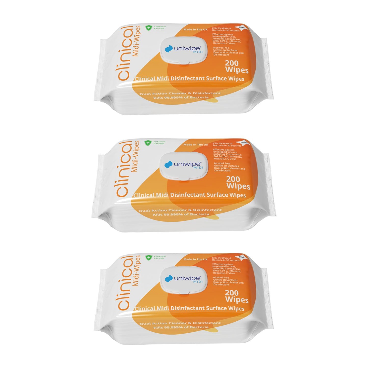 Uniwipe Midi Clinical Disinfectant Wipes 200 Pack Of 3