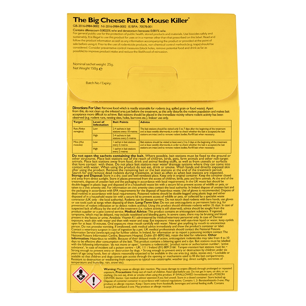 The Big Cheese Rat & Mouse Killer Grain Bait Sachet 25g x 6