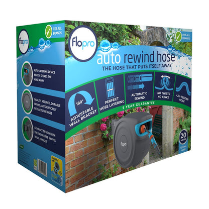 Flopro Automatic Wall Mounted Rewind Garden Hose Reel 20m