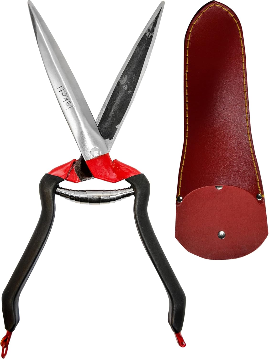 JAKOTI Hand Shears (L30cm) with Handmade Leather Holster. One Handed Garden Shears for Grass, Topiary & Pruning. Sheep Shears for Dagging, Shearing & Trimming. 15cm Steel Blades. 