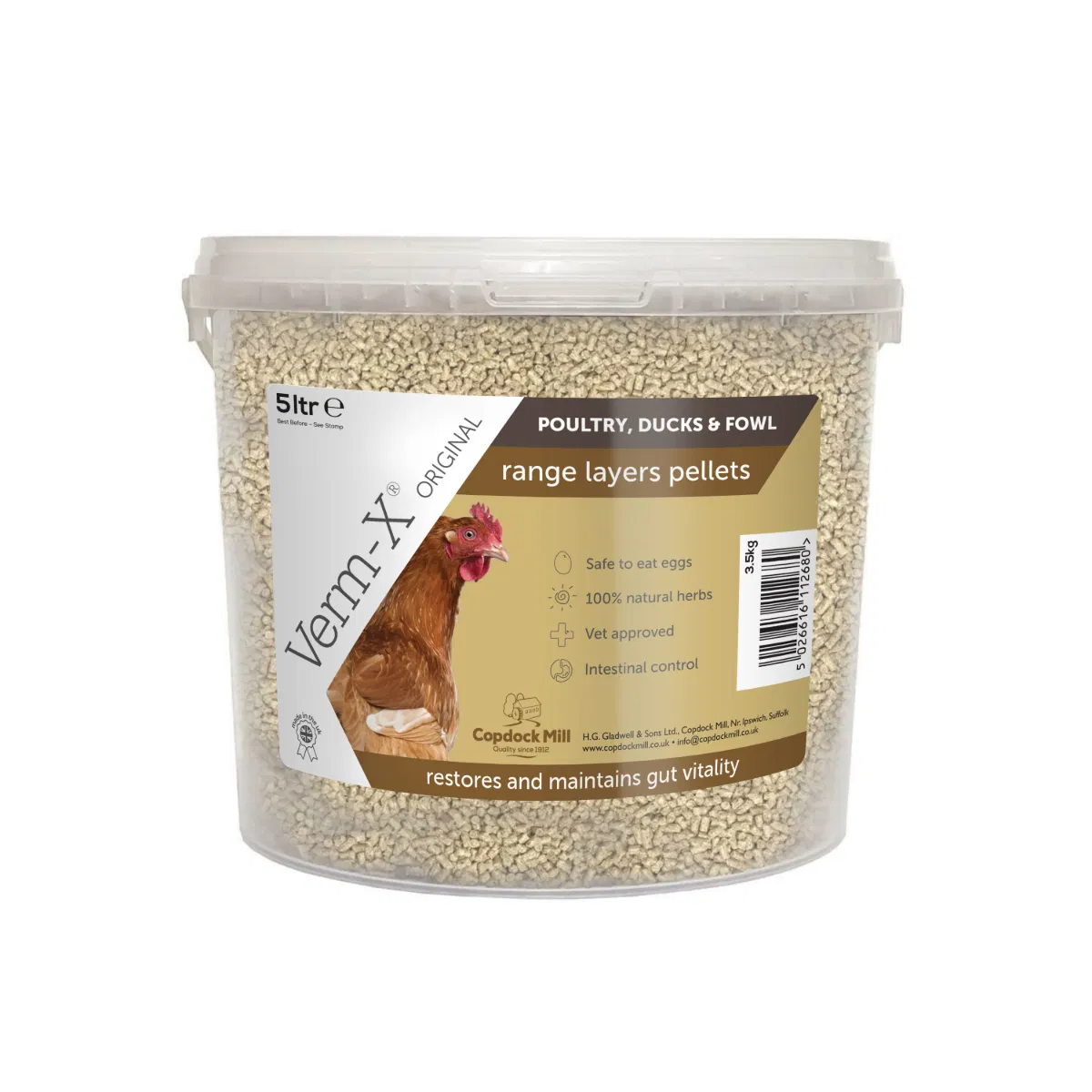 Copdock Mill Range Layers Pellets With Verm-X 5ltr Tub 3kg