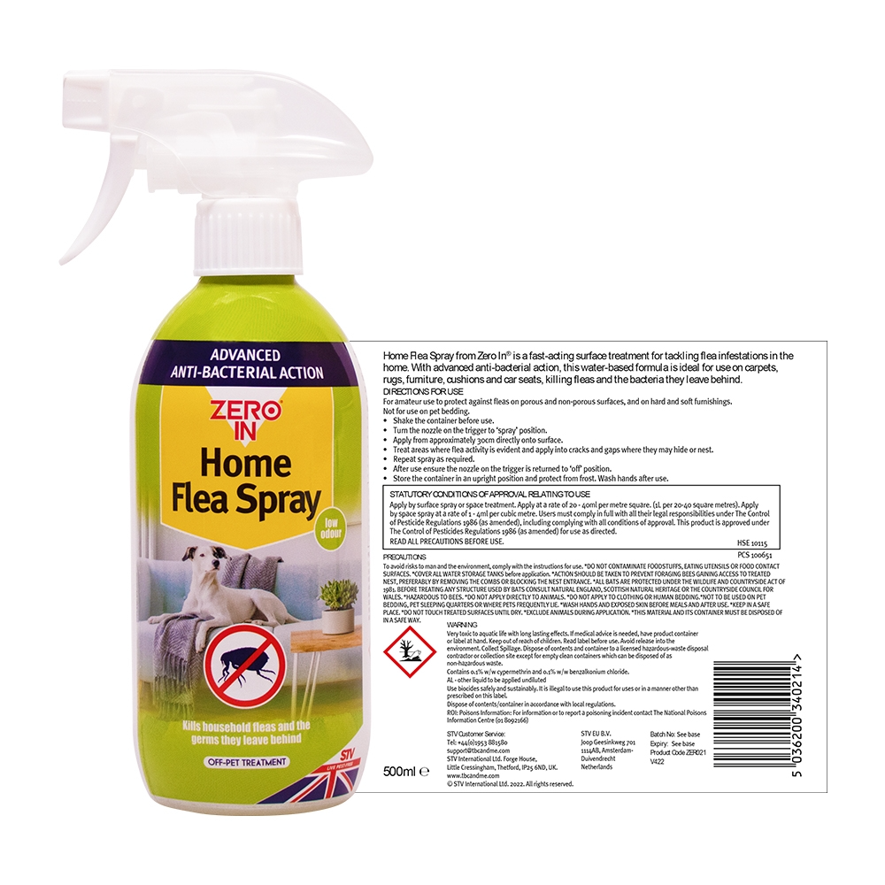 Zero In Anti-Bacterial Home Flea Spray - 500ml RTU