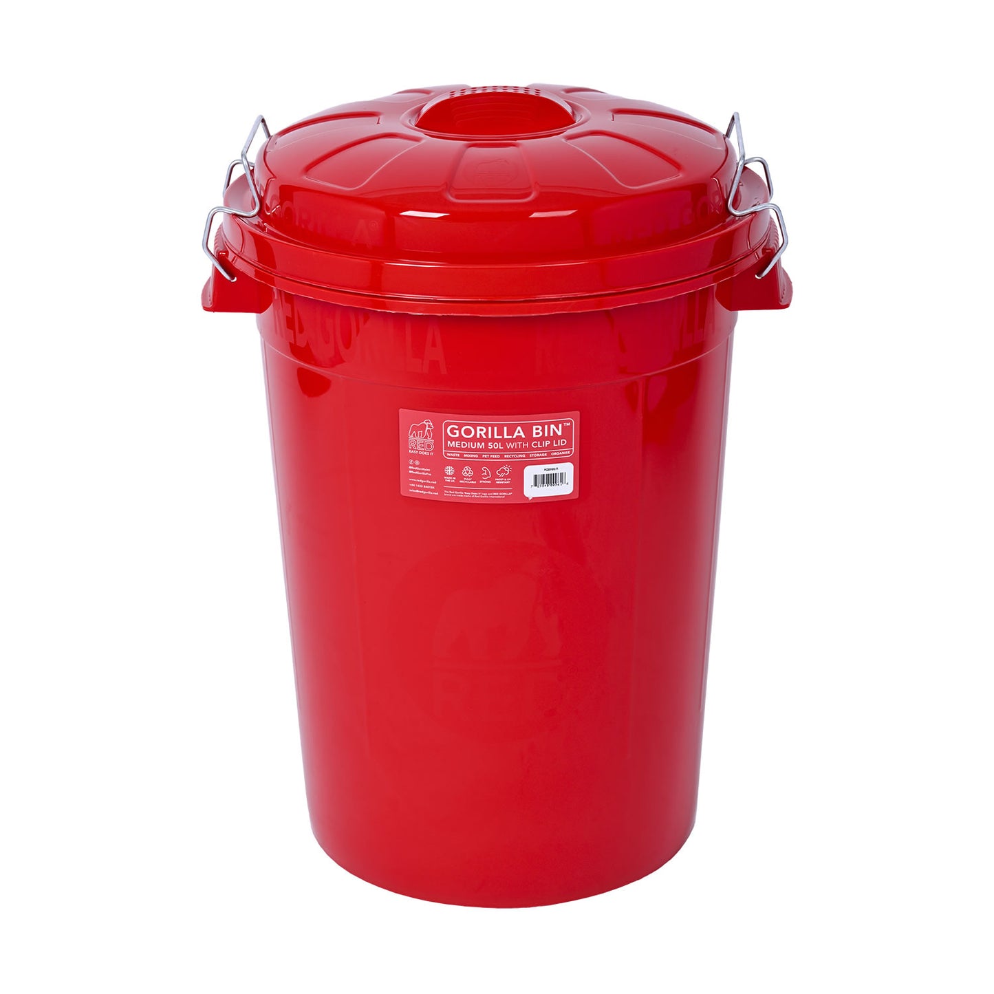 Red Gorilla Bin With Clip Lid 50 Lt