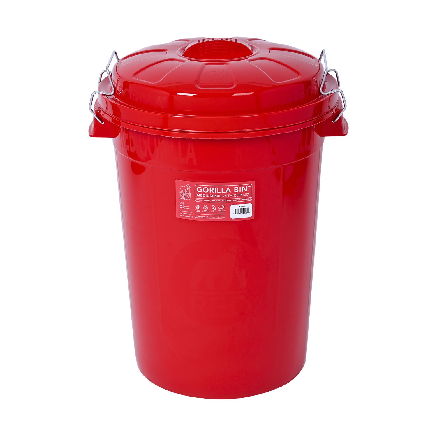 Red Gorilla Bin With Clip Lid 50 Lt