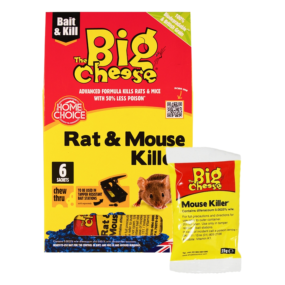 The Big Cheese Rat & Mouse Killer Grain Bait Sachet 25g x 6