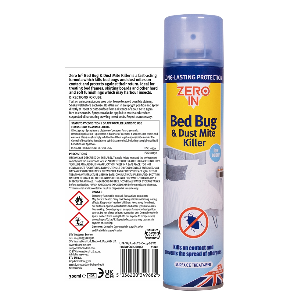 Zero In Bed Bug & Dust Mite Killer - 300ml Aerosol