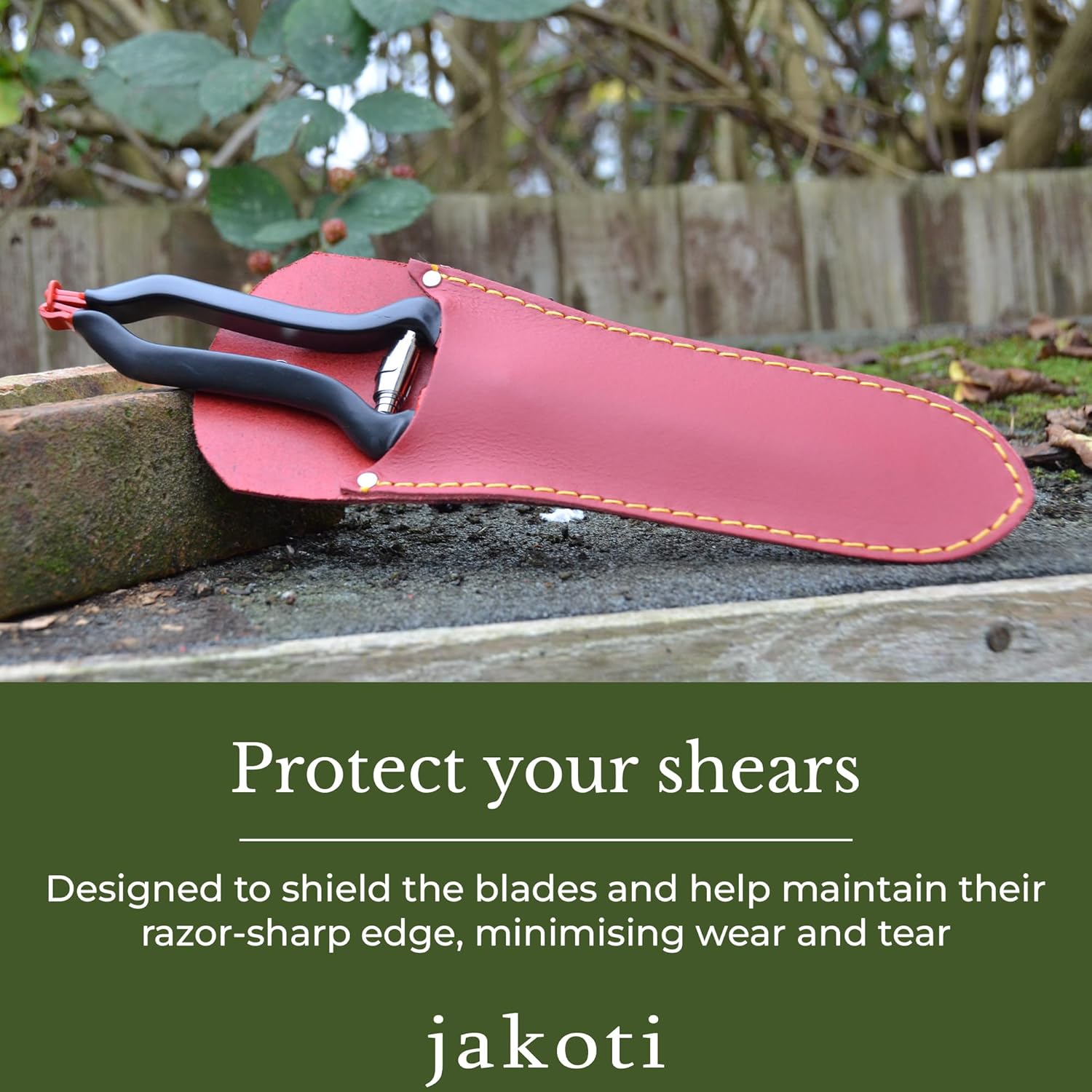 JAKOTI Hand Shears (L30cm) with Handmade Leather Holster. One Handed Garden Shears for Grass, Topiary & Pruning. Sheep Shears for Dagging, Shearing & Trimming. 15cm Steel Blades. 