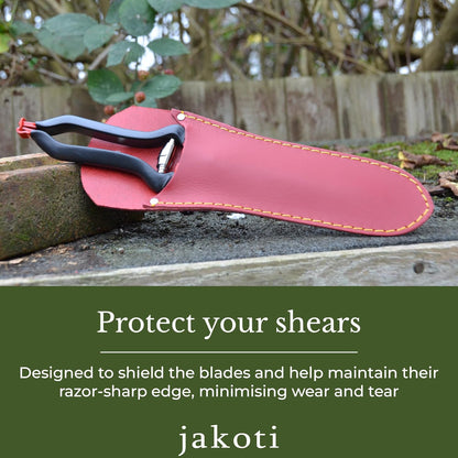 JAKOTI Hand Shears (L30cm) with Handmade Leather Holster. One Handed Garden Shears for Grass, Topiary & Pruning. Sheep Shears for Dagging, Shearing & Trimming. 15cm Steel Blades. 
