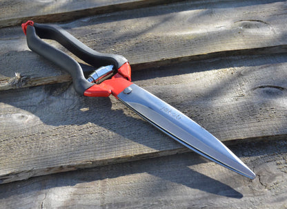 JAKOTI Hand Shears (L30cm) with Handmade Leather Holster. One Handed Garden Shears for Grass, Topiary & Pruning. Sheep Shears for Dagging, Shearing & Trimming. 15cm Steel Blades. 